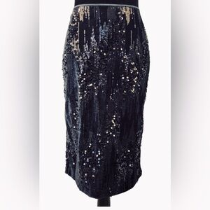 Bidou Bisou Black Crushed Velvet Sparkle Pencil Skirt Raining Sequins